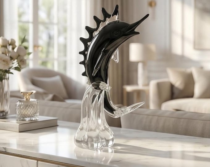 A Murano Style Glass Figurine Of A Marlin 30cm Black