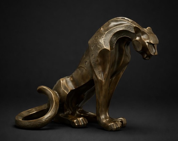 A Modernist Bronze Sculpture Of A Seated Jaguar 29cm