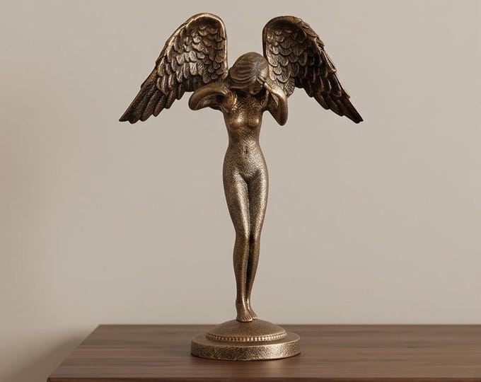 A Cast Iron Figurine Called "Descending Night" 34 cm Female Angel