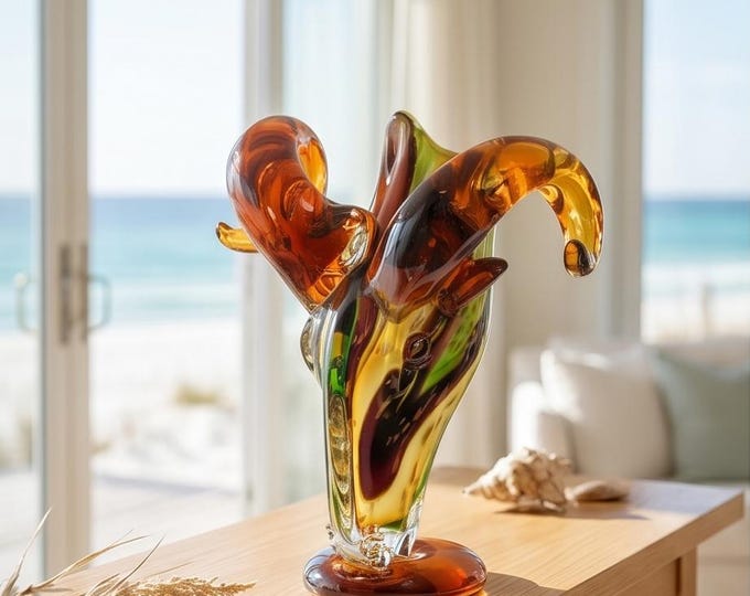A Murano Style Ram Head Glass Vase 31cm