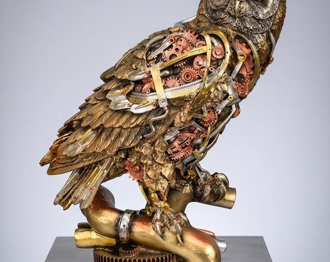 Steampunk Owl Figurine – 29 cm Polyresin Statue Decor