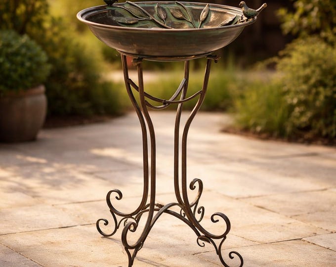 An Iron Bird Bath On Stand, Bronze Colour 78cm Bird Feeder