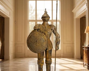 An Iron Knights Suit Of Armor With A Spear 249cm High