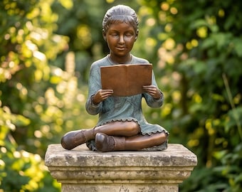 A Bronze Sculpture of A Girl Reading 32 cm - Elegant Garden Decor