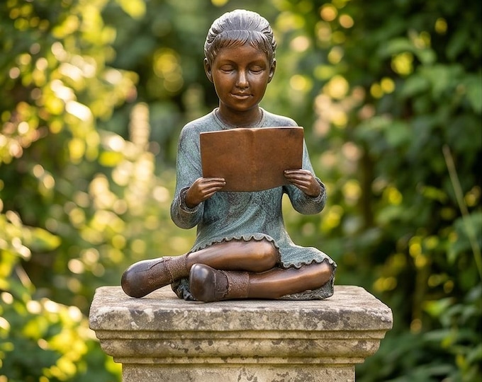 A Bronze Sculpture of A Girl Reading 32 cm - Elegant Garden Decor