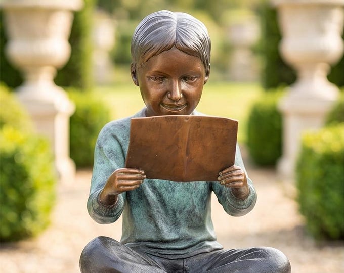 A Bronze Sculpture of A Boy Reading 32 cm - Elegant Garden Decor