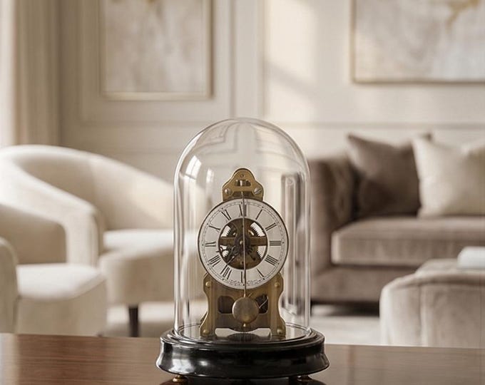 A Mechanical Table Clock Under Glass Dome 19 cm High