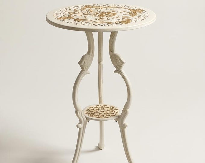 A Cast Iron Antique Flower Table Old White with Gold 66 cm Side Table
