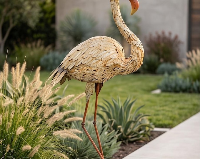 Large Iron Standing Crane Bird 137 cm - Elegant Metal Art Garden Sculpture