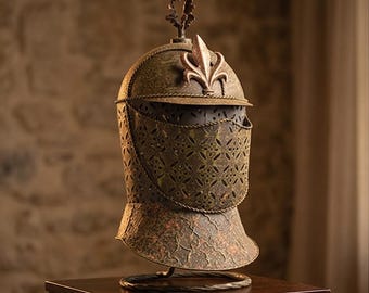 Decorative Metal Crusader Helmet Replica on Stand (47 cm High)