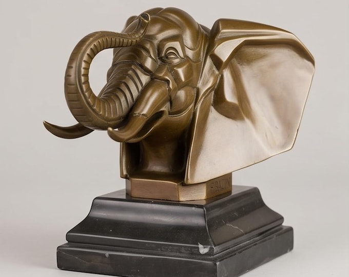 Bronze Art Deco Elephant Head Sculpture 17 cm – Decorative Animal Statue