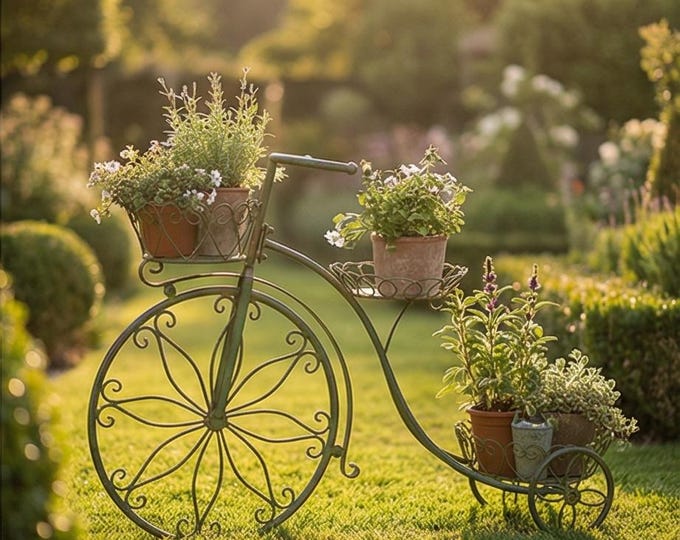 An Iron Vintage Bicycle Plant Stand, Green