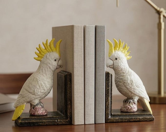 A Pair Of Cast Iron Cockatoo Bookends 17cm