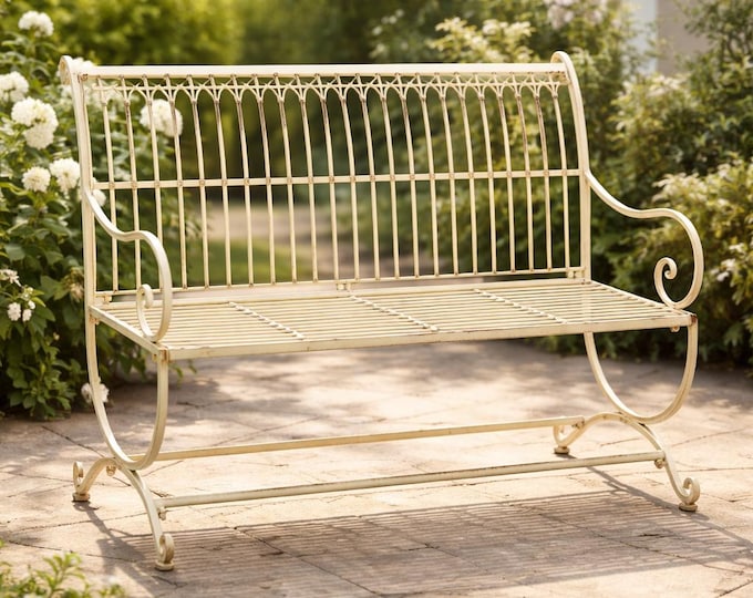 A White Iron Vintage Garden Bench