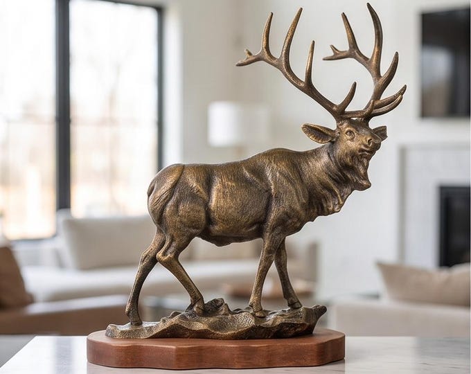 A Cast Iron Figurine Of An Elk On Wooden Base 47 cm Moose