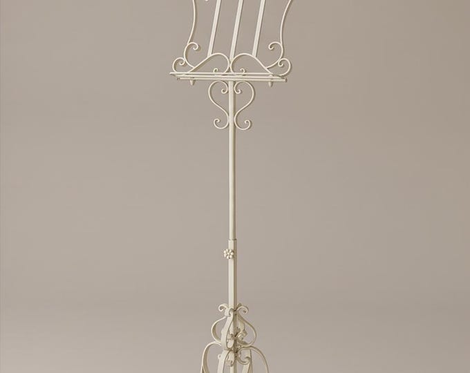 A White Iron Vintage Music Or Menu Stand, 135 / 170 cm, adjustable