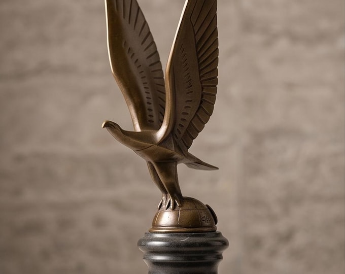 A Bronze Car Mascotte Of An Eagle On Globe 23 cm
