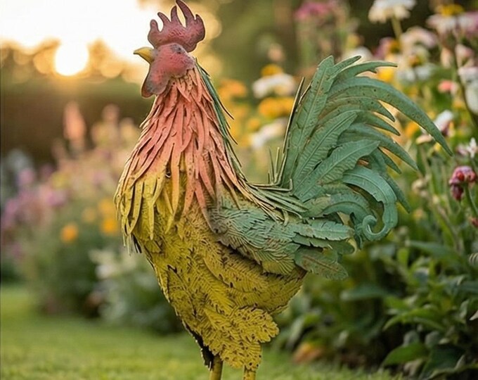 A Metal Sculpture Of A Colorful Rooster 63 cm