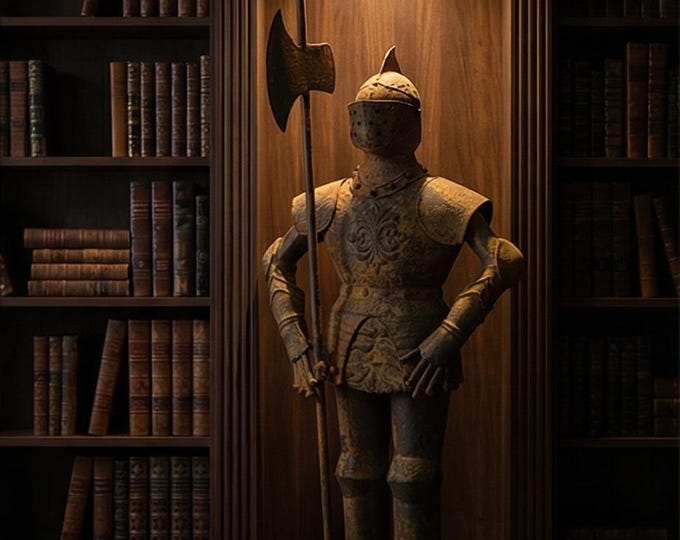 An Iron Knights Suit Of Armor With A Pollaxe 89cm High