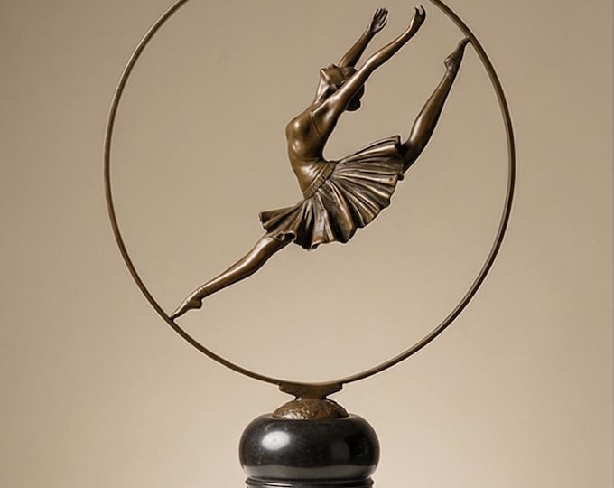 Art Deco Bronze Dancer Sculpture on Marble Base (49cm)