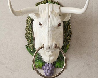 A Cast Iron White Cow Head Towel Holder 28 cm Bull