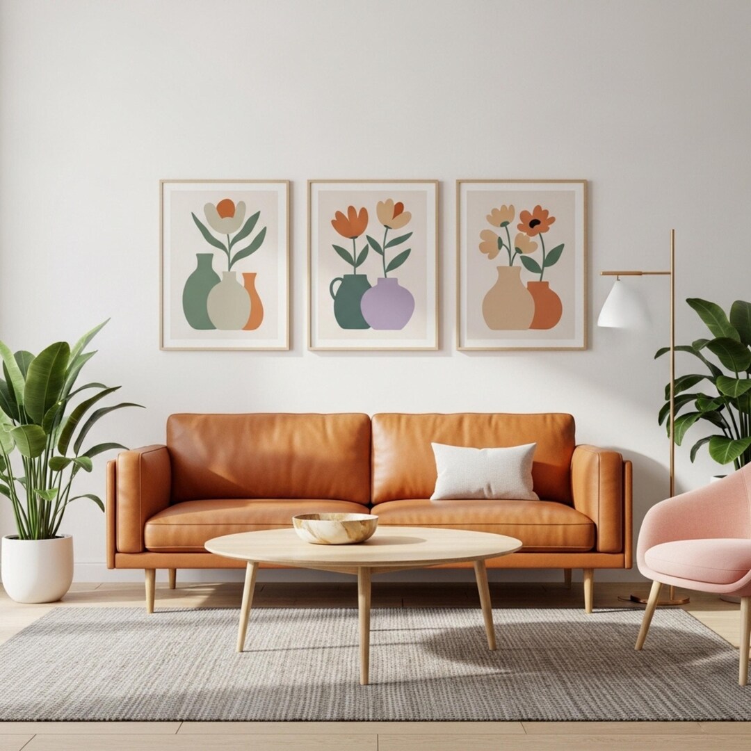 Mid Century Modern Botanical Art Print Set | Scandinavian Minimalist ...