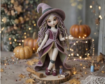 Patrón de crochet para amigurumi de bruja / Juguete de Halloween iluminado por la luna (patrón PDF)