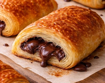 Receta de croissants de chocolate / Auténtica masa de chocolate francesa / Hojaldrada y mantecosa / PDF imprimible