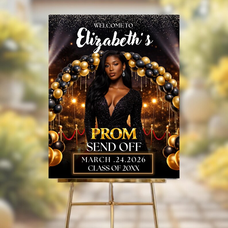 Prom Order Sign Black Gold Prom Welcome Sign, Red Carpet Send off Poster, Editable ...