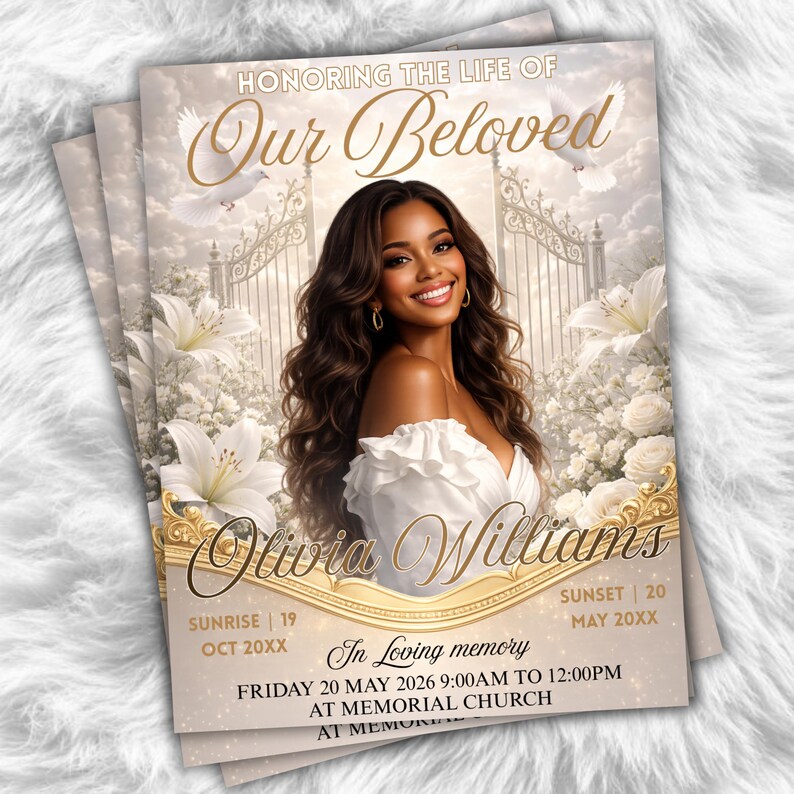 Beige and Gold Funeral Program Template, Elegant Obituary Program, DIY Canva Template, Printable Memorial Booklet, Instant Download
