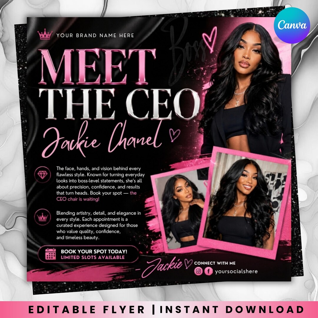 Meet the CEO Flyer Template Editable Canva, Business Owner Introduction ...