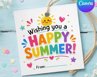 Happy Summer Tag Printable, Wishing You a Happy Summer Gift Tag, End of School Gift Tag, Teacher & Classmate Summer Tag