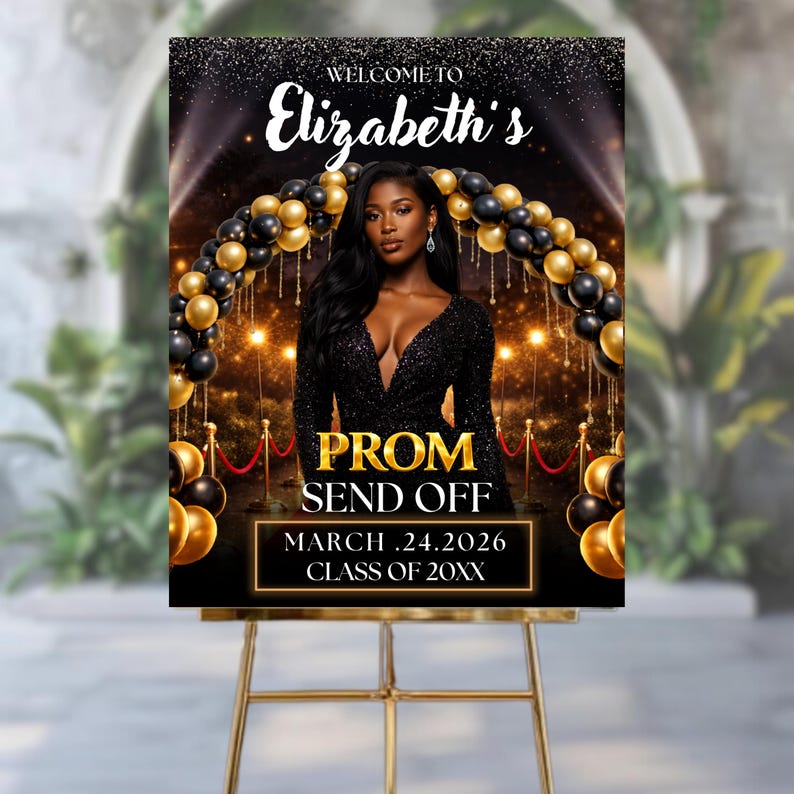 Black Gold Prom Welcome Sign, Red Carpet Send off Poster, Editable ...