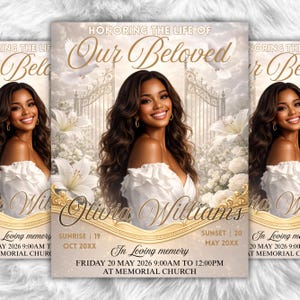 Beige and Gold Funeral Program Template, Elegant Obituary Program, DIY Canva Template, Printable Memorial Booklet, Instant Download