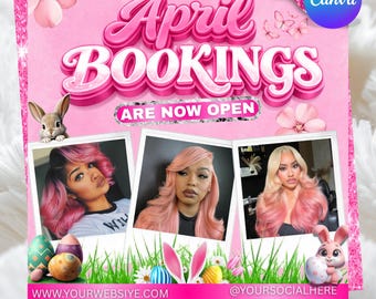 Easter Booking Flyer Template April Appointment Promo, Spring Salon Hair Lash MUA Post, Editable Canva Template, DIY text, instant download
