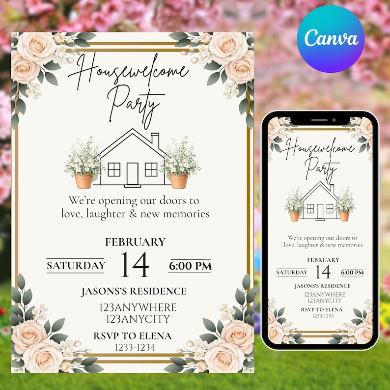 Housewarming Invitation Template Canva, New Home Party Invite, Editable ...