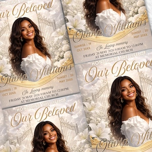 Beige and Gold Funeral Program Template, Elegant Obituary Program, DIY Canva Template, Printable Memorial Booklet, Instant Download