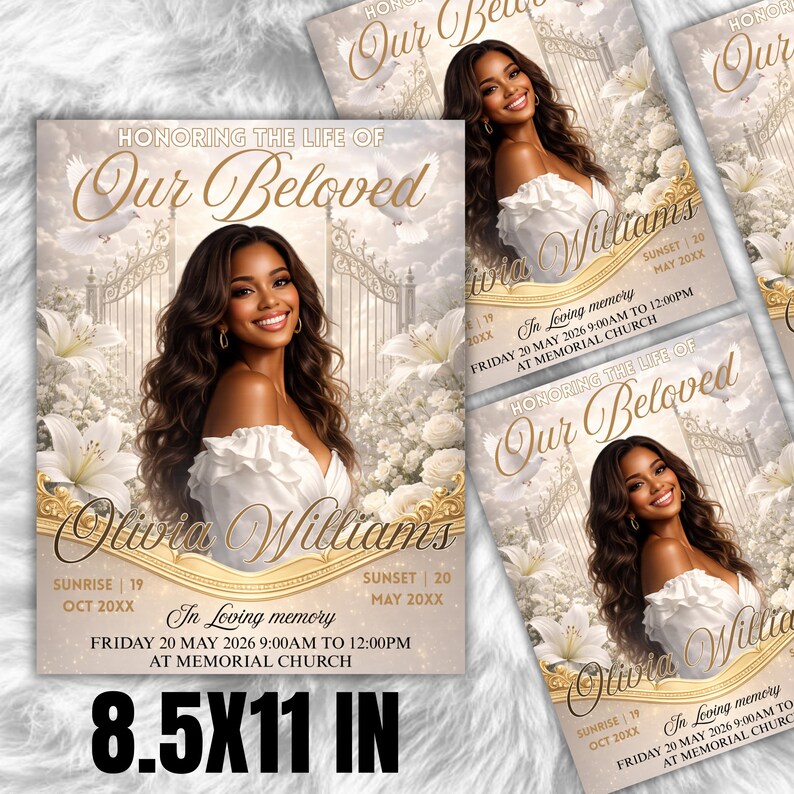 Beige and Gold Funeral Program Template, Elegant Obituary Program, DIY Canva Template, Printable Memorial Booklet, Instant Download
