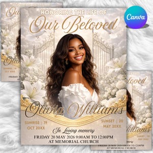Beige and Gold Funeral Program Template, Elegant Obituary Program, DIY Canva Template, Printable Memorial Booklet, Instant Download