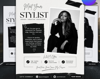 Meet Your Stylist Template, Meet Your Artist Flyer, Editable Canva Social Media Post, Beauty Branding Template, DIY Text, instant download