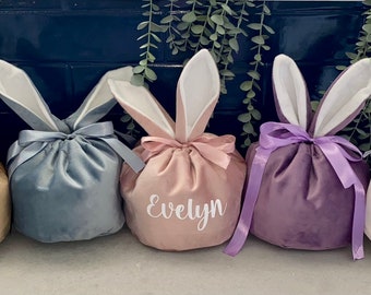 Easter Bunny Ear Large Velvet Personalised Bag| Easter Egg Holder Bag| Easter Gift| Draw String Bag| Easter Basket| Easter Egg Hunt Basket