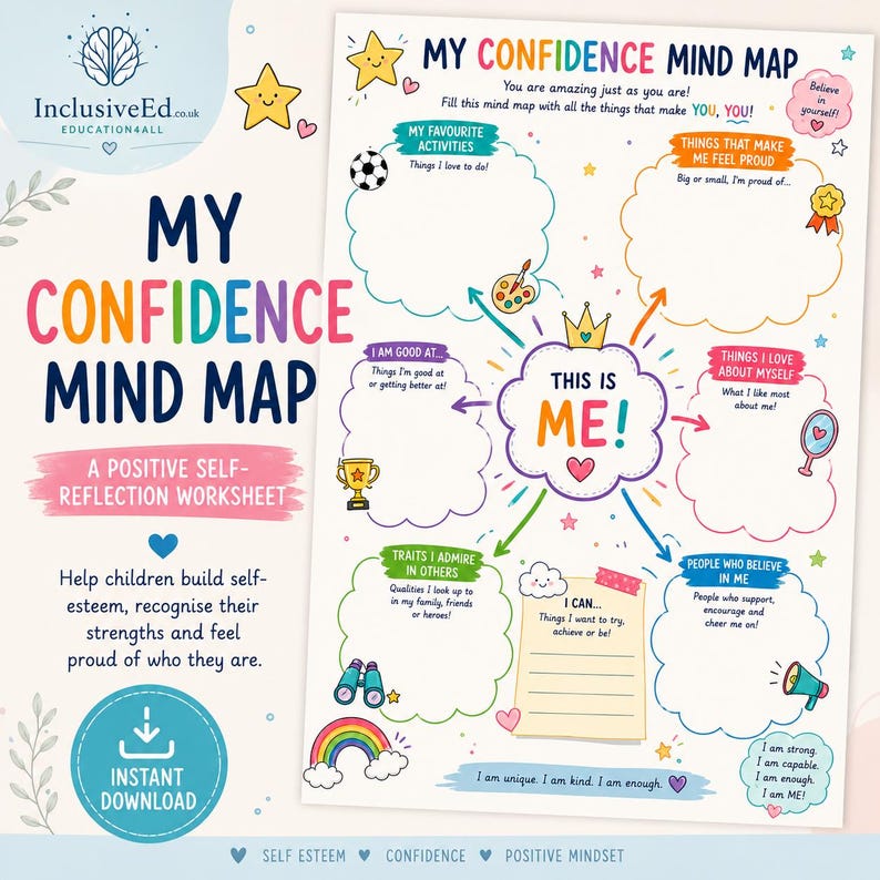 My Confidence Mind Map Worksheet | Self-esteem Activity for Children ...