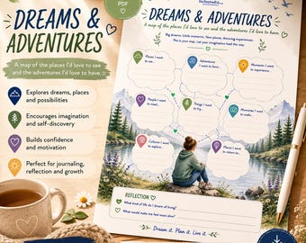 Dreams & Adventures Goal Setting Worksheet | Self Discovery Journal (Instant Download)