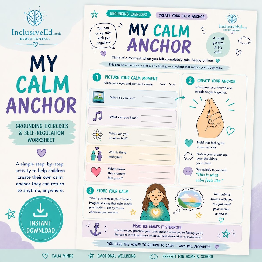 My Calm Anchor Worksheet | Grounding Exercise for Anxiety (instant ...