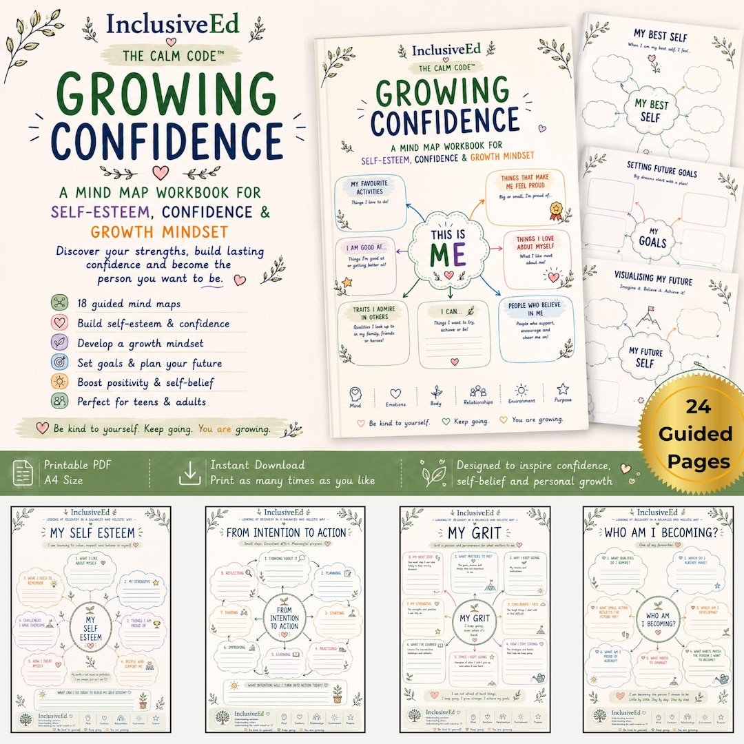 Confidence self-esteem and growth mindset workbook preview