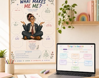 Self-Esteem Toolkit for Girls | A2 Printable Poster, Interactive Mind Maps (Digital Download)