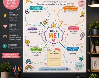 Kids Confidence Mind Map Poster, Self Esteem Activity, Wellbeing Motivation Wall Art