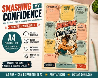 Teen Confidence Building Worksheet, Self-Esteem Growth Mindset (Digital Download)
