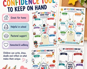 Kids Confidence Mind Map Worksheets | SEL Visual Activities (Digital Download)