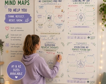 Kids Confidence Wellbeing Mind Maps, Self Esteem Growth Poster (A1/A2 Matte Paper)